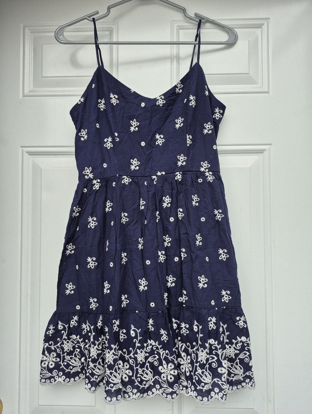 Blue Rain Navy Spaghetti Strap Embroidered Cottagecore Whimsigoth Mini Sundress